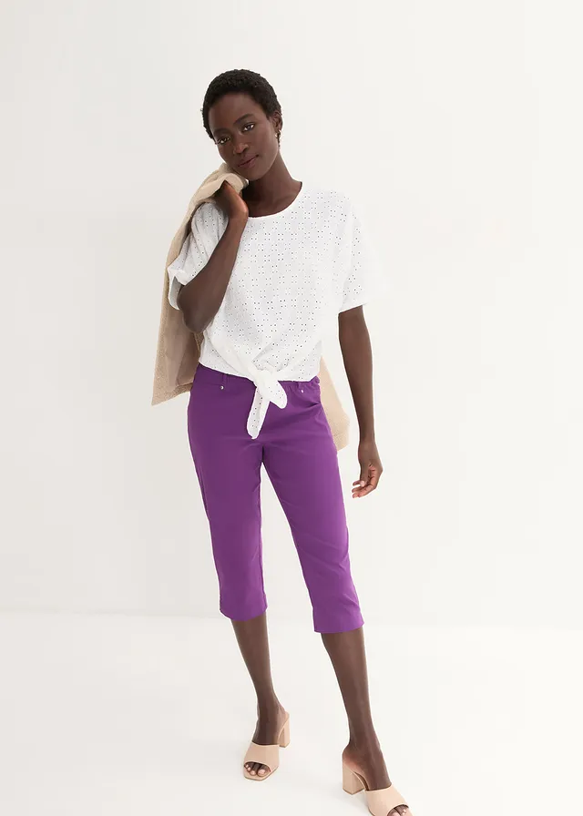Stretch capri met elastische band, Kleur: diepviolet