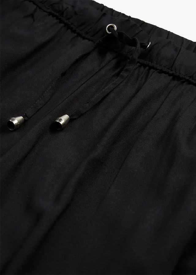 Pantalon à taille élastiquée en viscose, Couleur: noir