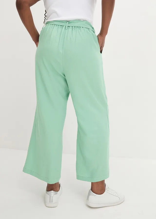 Pantalon large en lin mélangé, Couleur: menthe