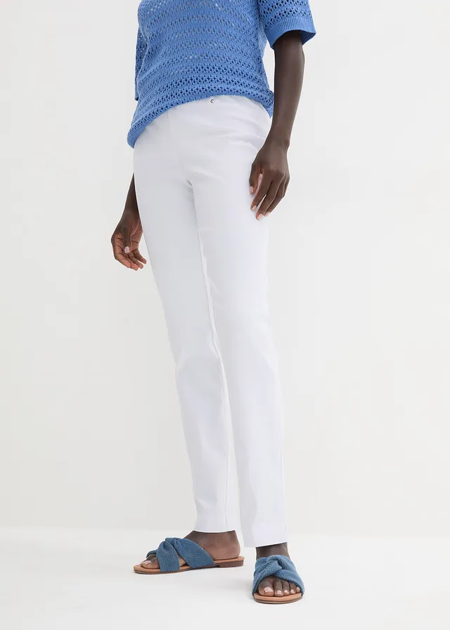 Pantalon extensible à taille entièrement élastiquée, Couleur: blanc