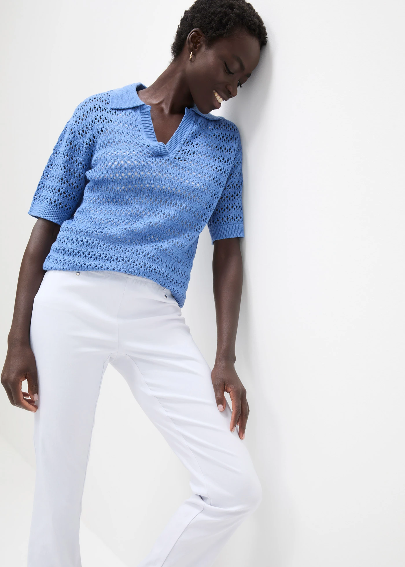 Pantalon extensible à taille entièrement élastiquée • blanc • Boutique bonprix