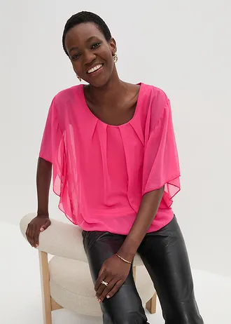 Chiffon blouse met ondershirt, Kleur: donkerpink