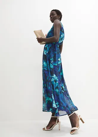 Robe longue en mousseline, Couleur: bleu floral
