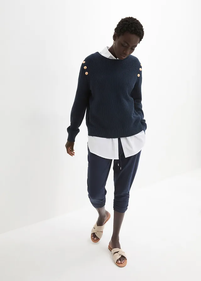 Pantalon en jersey coton, Couleur: bleu foncé