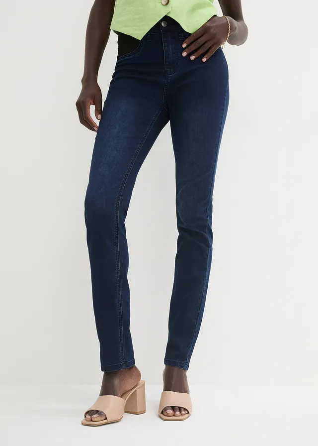 Skinny stretch jeans met mid waist, Kleur: donkerblauw denim
