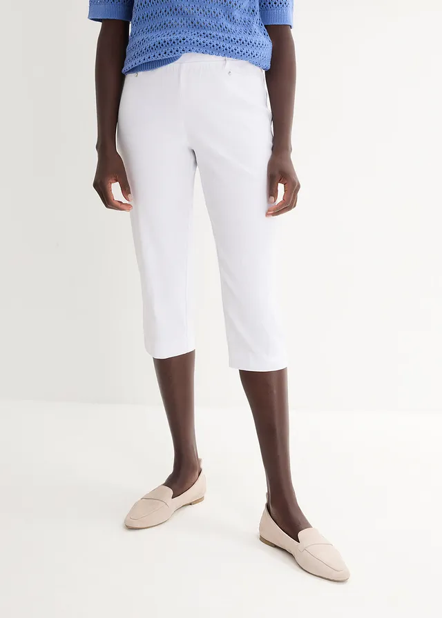 Stretch capri met elastische band, Kleur: wit