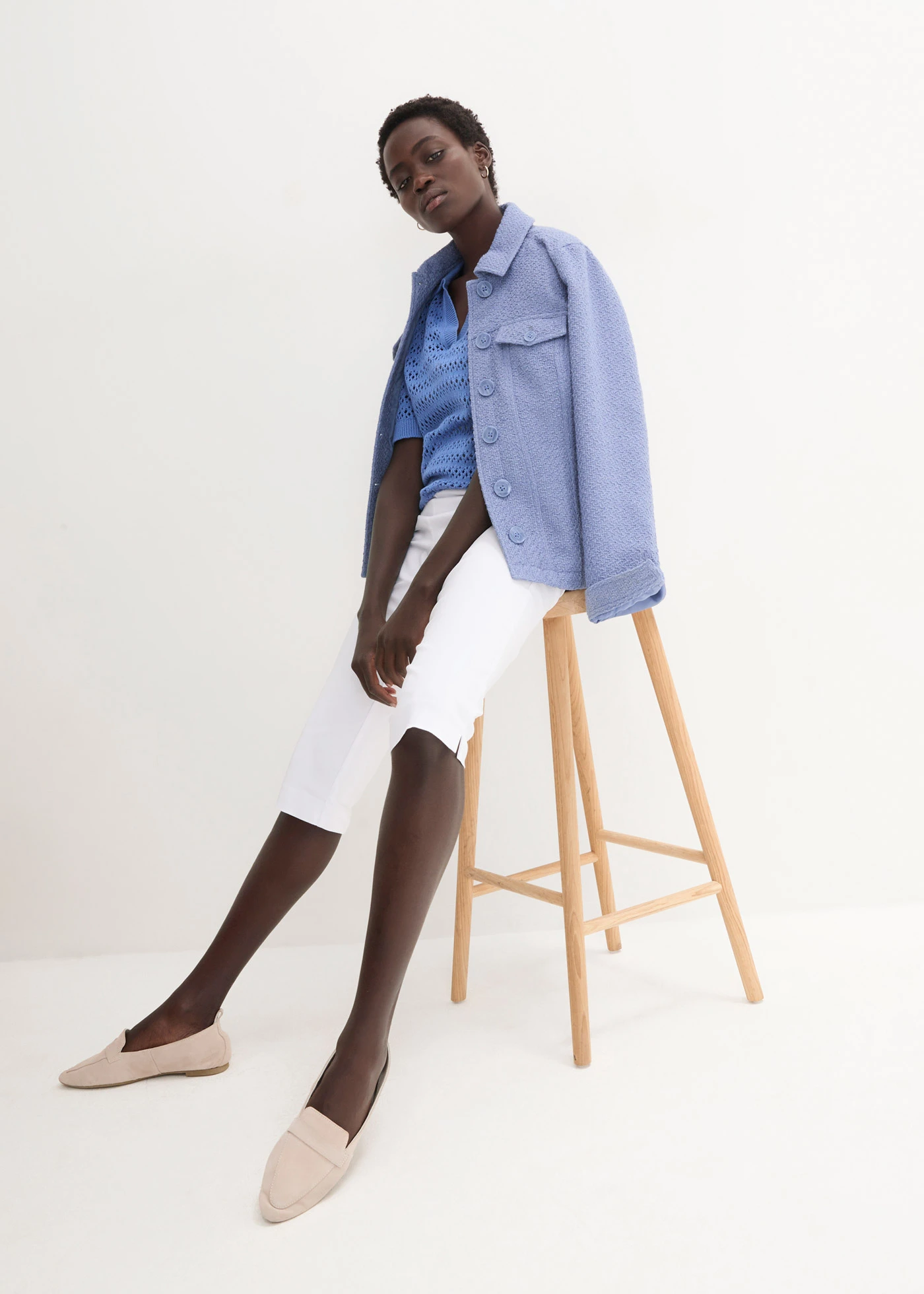 Strečové capri kalhoty bez zapínání • bílá • bonprix obchod