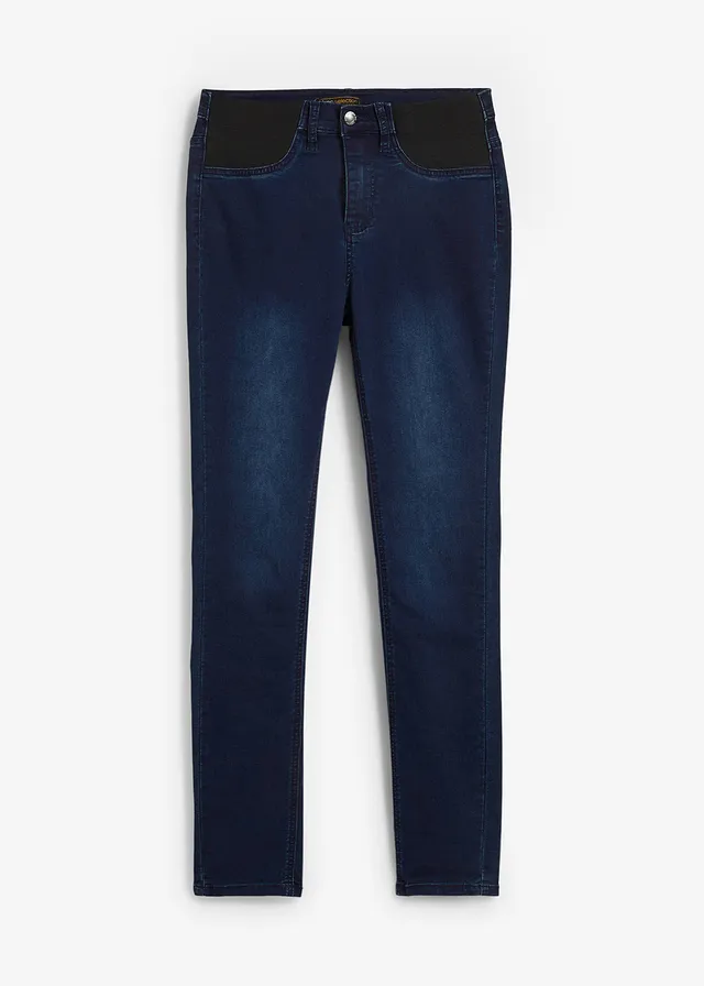Jean skinny taille mi-haute, extensible, Couleur: bleu foncé denim