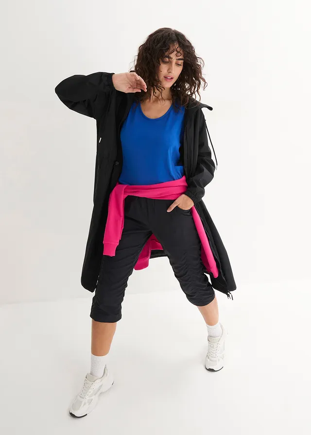 Pantalon trekking fonctionnel, coupe corsaire, Couleur: noir