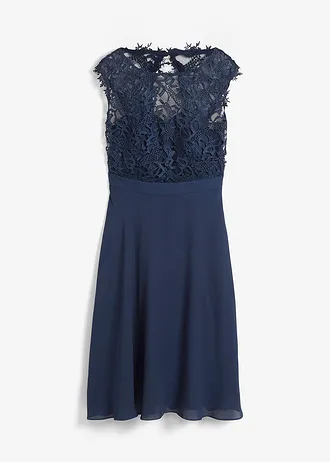 Mini jurk met kant • donkerblauw • bonprix online shop