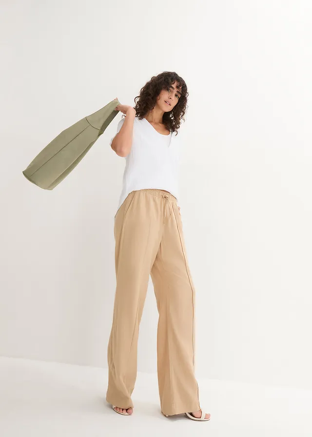 Pantalon palazzo léger en lin et viscose • latte macchiato • product-page.page-title-suffix