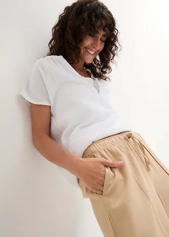 Pantaloni palazzo din material subțire cu in și viscoză • latte macchiato • magazin bonprix