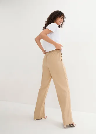 Pantaloni palazzo din material subțire cu in și viscoză • latte macchiato • magazin bonprix