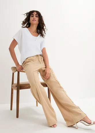 Pantalon palazzo léger en lin et viscose • latte macchiato • Boutique bonprix