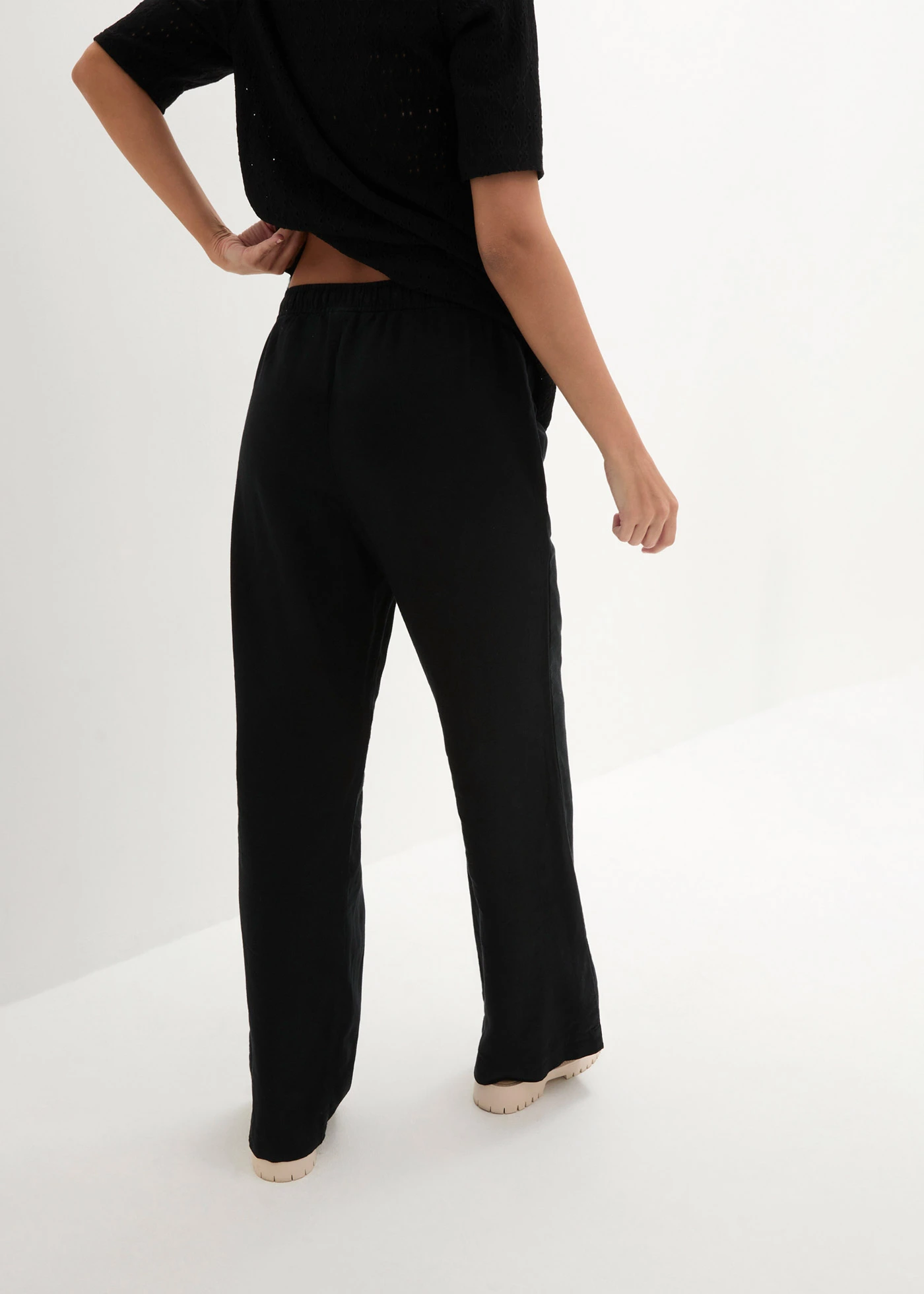 Pantalon palazzo léger en lin et viscose • noir • Boutique bonprix