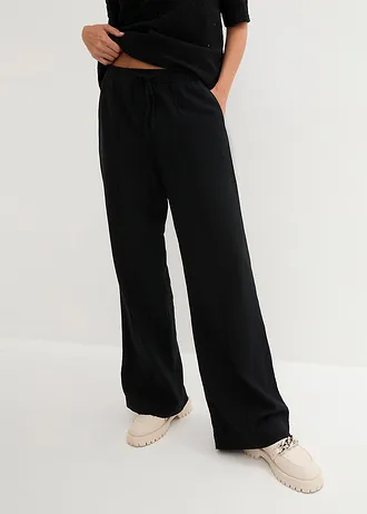 Pantalon palazzo léger en lin et viscose • noir • Boutique bonprix