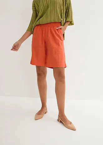Bermuda met linnen viscose mix, Kleur: koperoranje