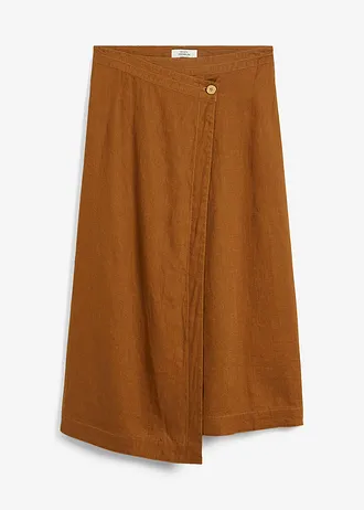 Jupe portefeuille 100 % lin, Couleur: marron cognac