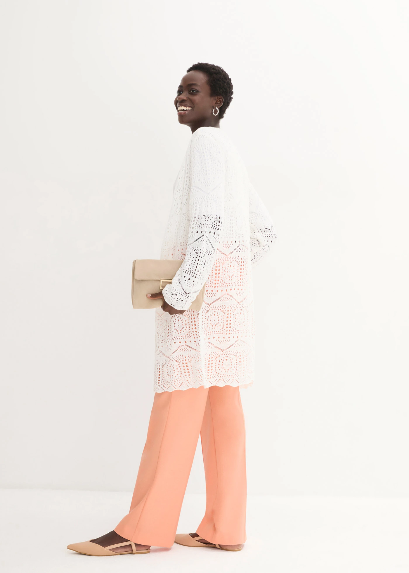 Jachetă lungă ajour • ecru • magazin bonprix