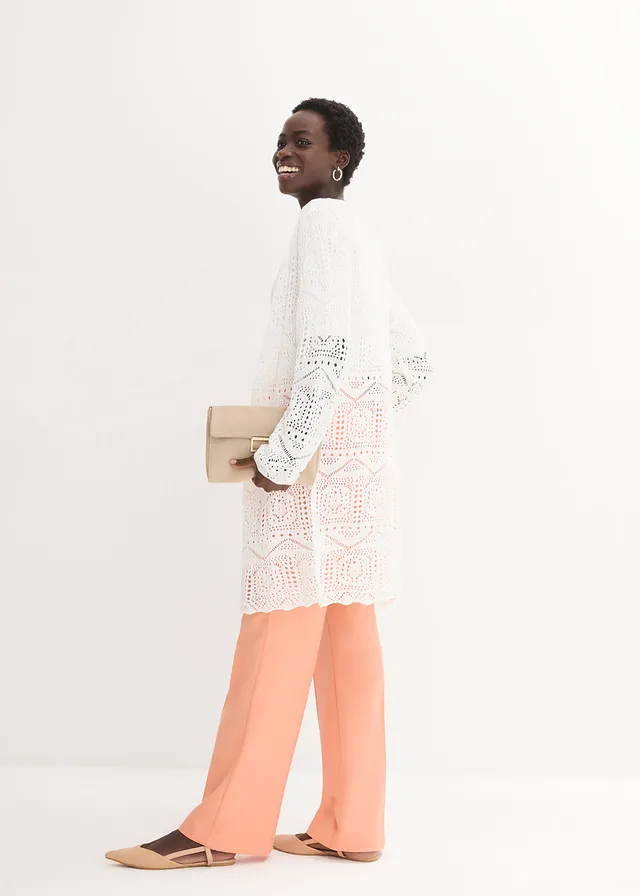 Gilet long en maille ajourée • écru • product-page.page-title-suffix