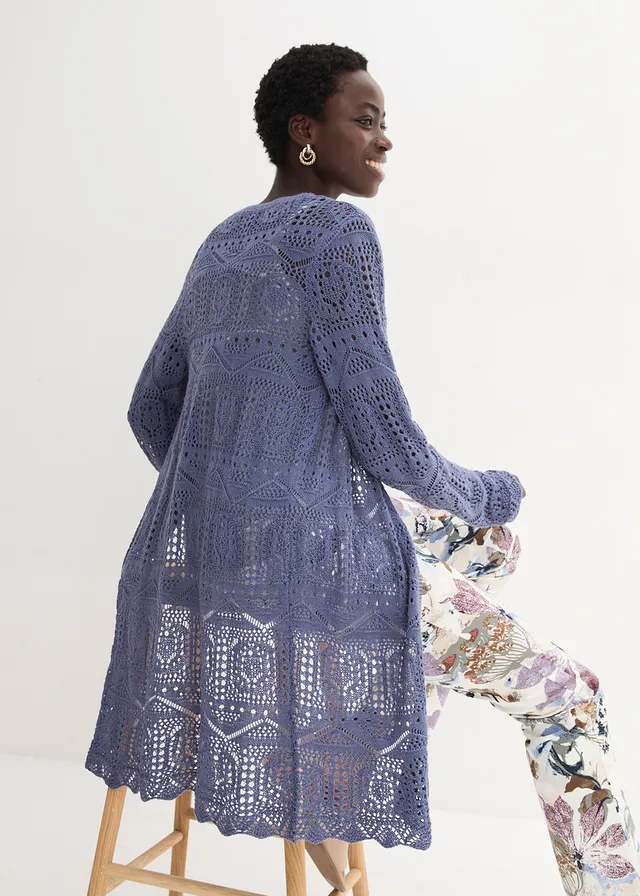 Gilet long en maille ajourée • indigo • product-page.page-title-suffix