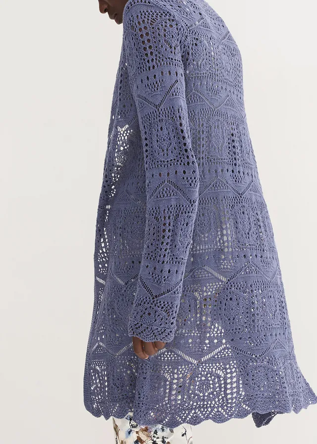Gilet long en maille ajourée • indigo • product-page.page-title-suffix