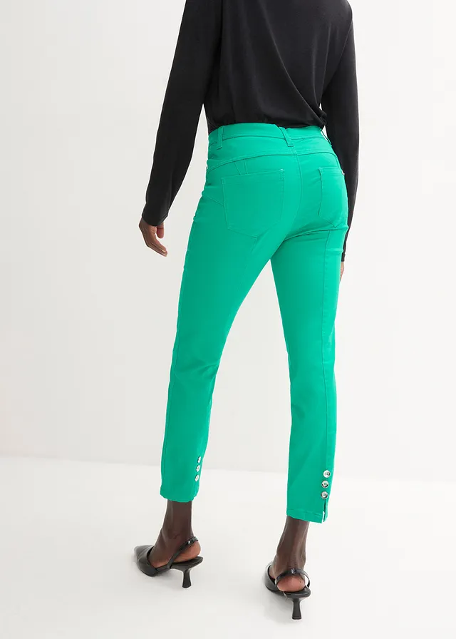 Stretch broek van katoen, Kleur: jadegroen
