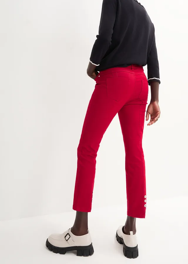 Stretch broek van katoen, Kleur: chilirood