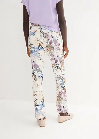 Stretchbroek met bloemenprint • ecru gebloemd • bonprix online shop