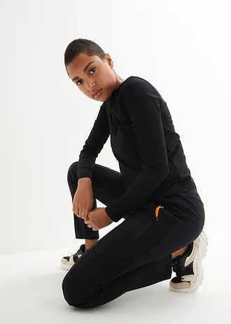 Pantaloni cu elastic și șiret în talie din material Punto di Roma comod • negru • magazin bonprix