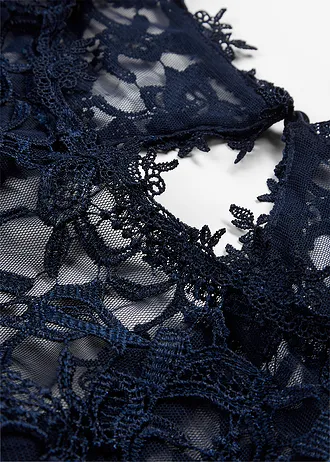 Robe longue de soirée à dentelle, Couleur: bleu foncé