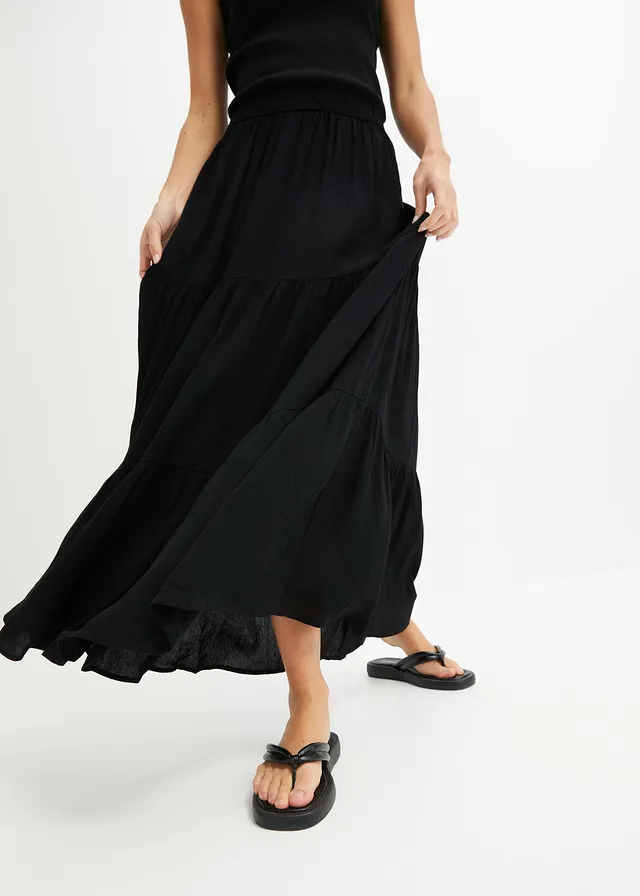 Jupe longue étagée en viscose texturée