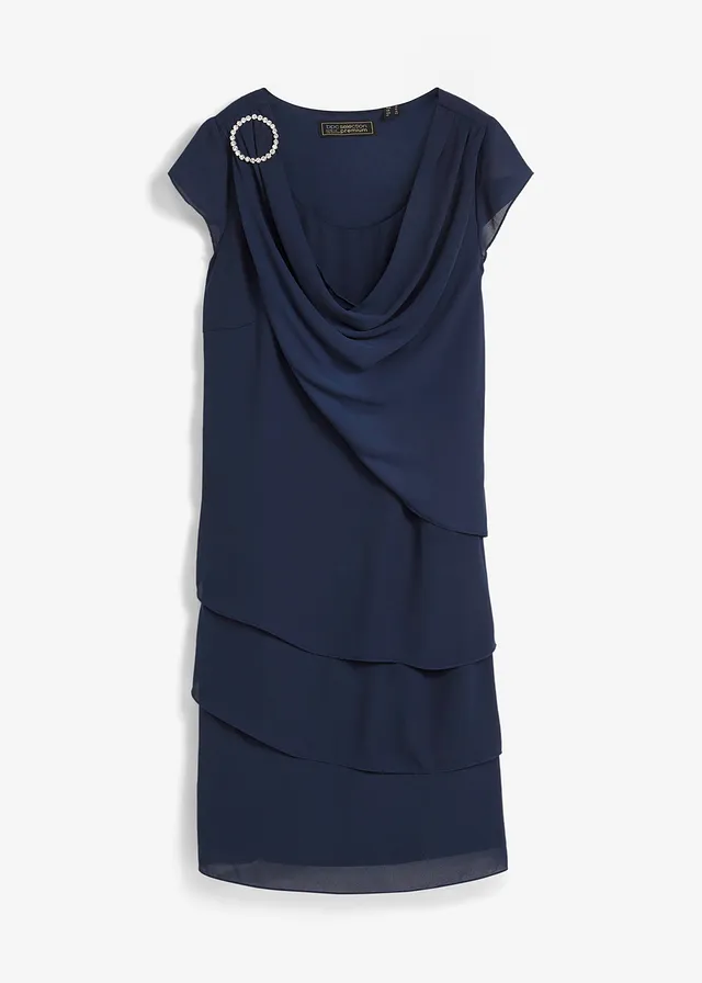 Chiffon jurk in layerlook, Kleur: donkerblauw