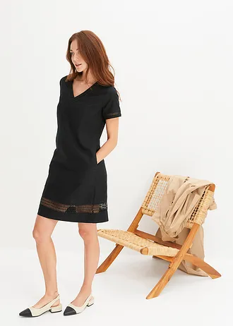 Šaty s krajkovou vsadkou, barva: černá