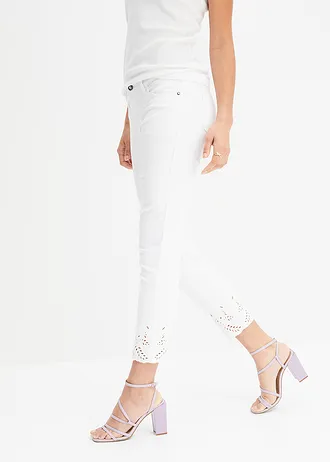 Stretch broek met broderie anglaise • wit • bonprix online shop