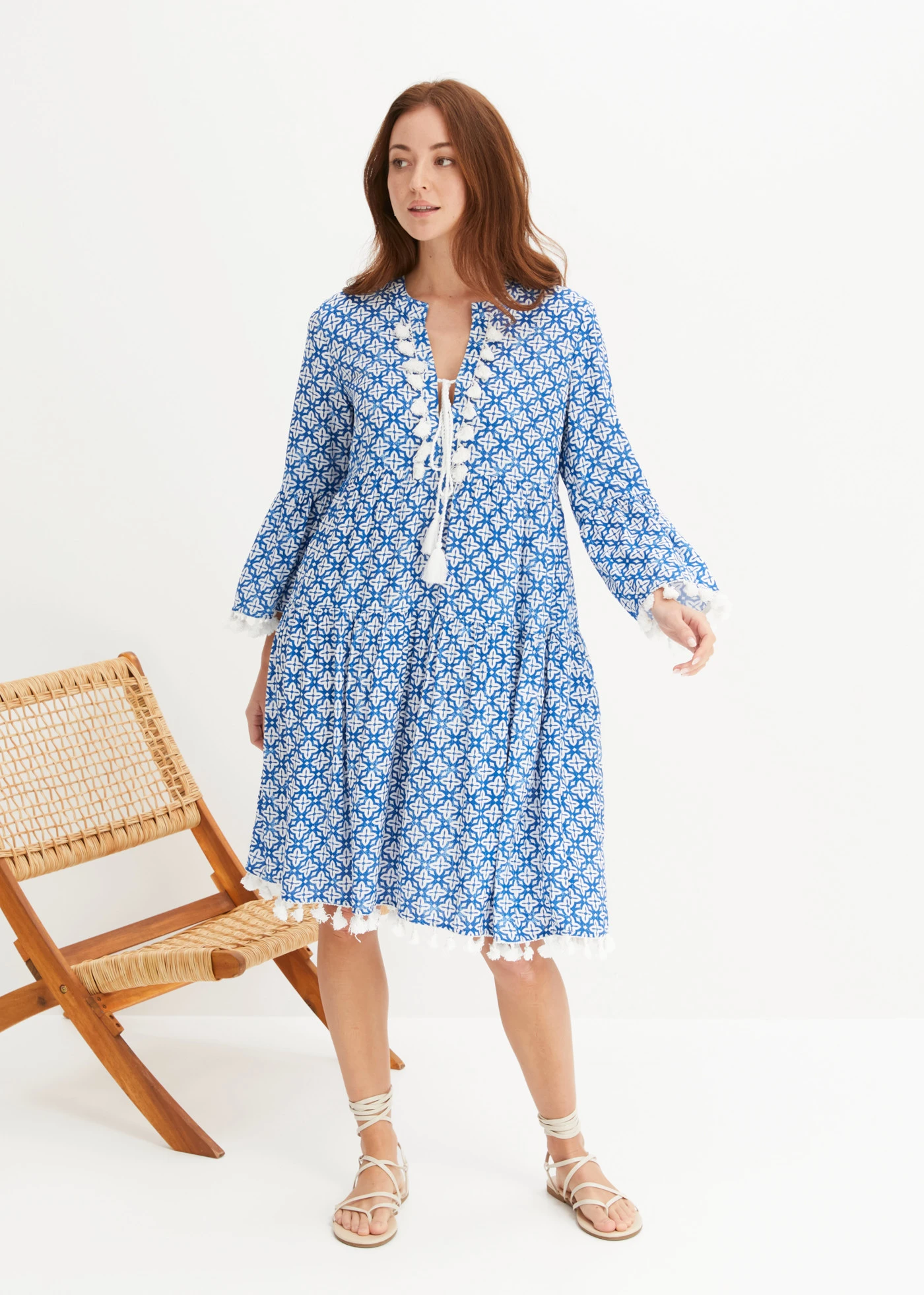 Tuniekjurk van zachte viscose • blauw-wolwit gedessineerd • bonprix online shop