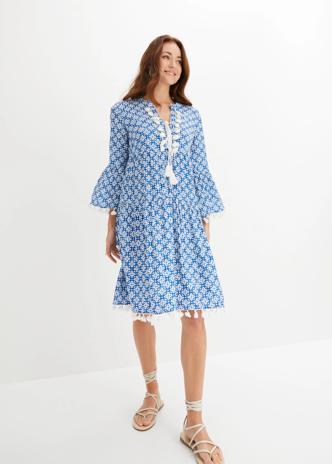 Tuniekjurk van zachte viscose • blauw-wolwit gedessineerd • bonprix online shop