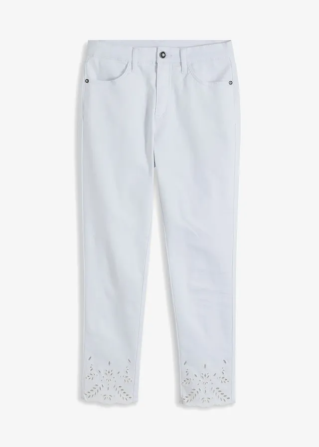 Pantaloni cu stretch și broderie perforată