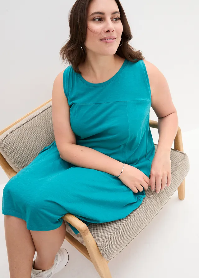 Robe en jersey coton avec poches, Couleur: turquoise cobalt