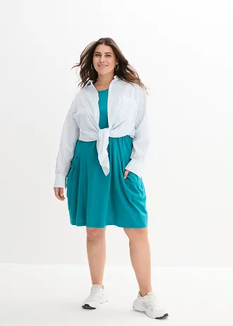 Bavlněné žerzejové šaty s kapsami, barva: kobaltově tyrkysová