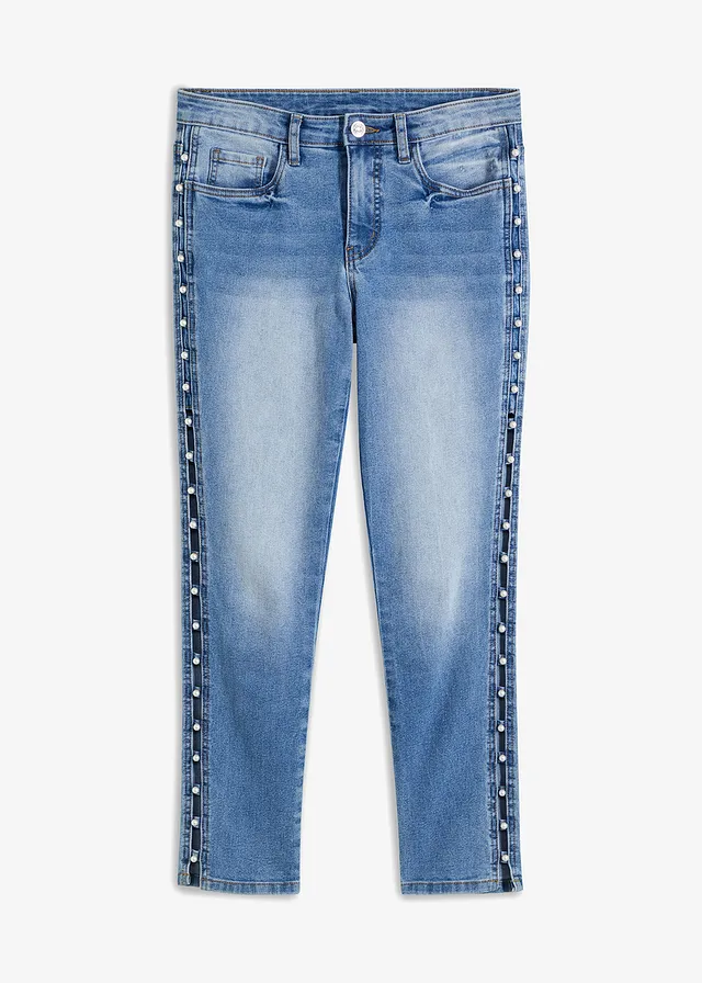 Jean skinny taille mi-haute, extensible, Couleur: bleu denim