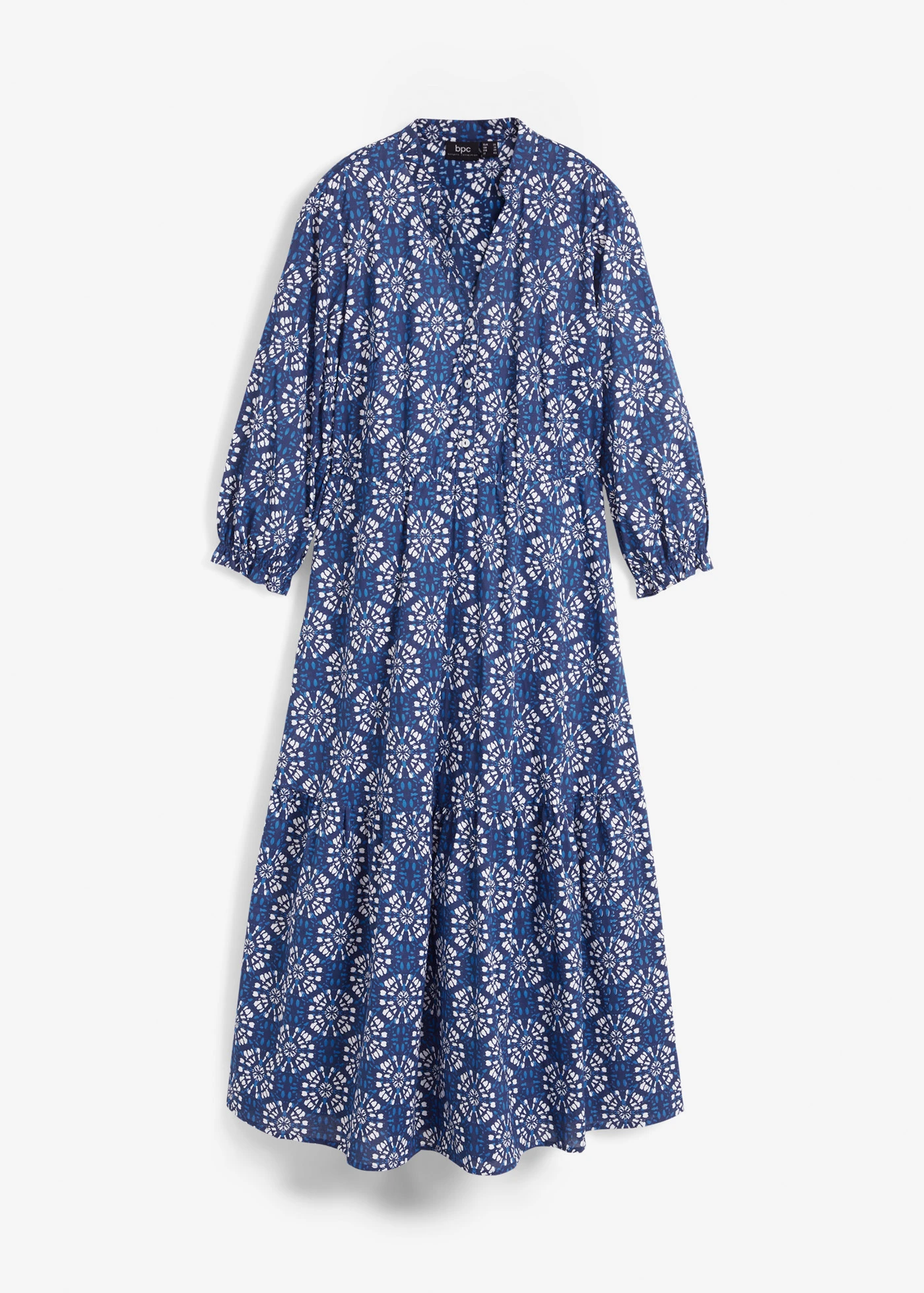 Rochie maxi cu buzunare, bumbac • albastru arctic-alb imprimat • magazin bonprix