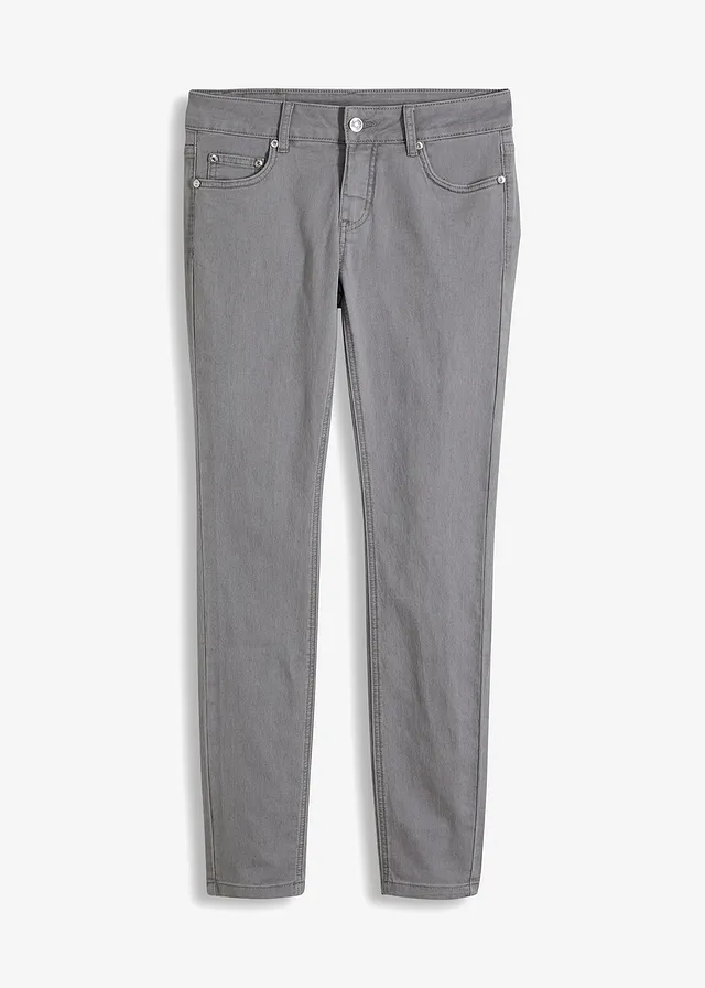 Jean skinny taille mi-haute, extensible, Couleur: gris clair denim