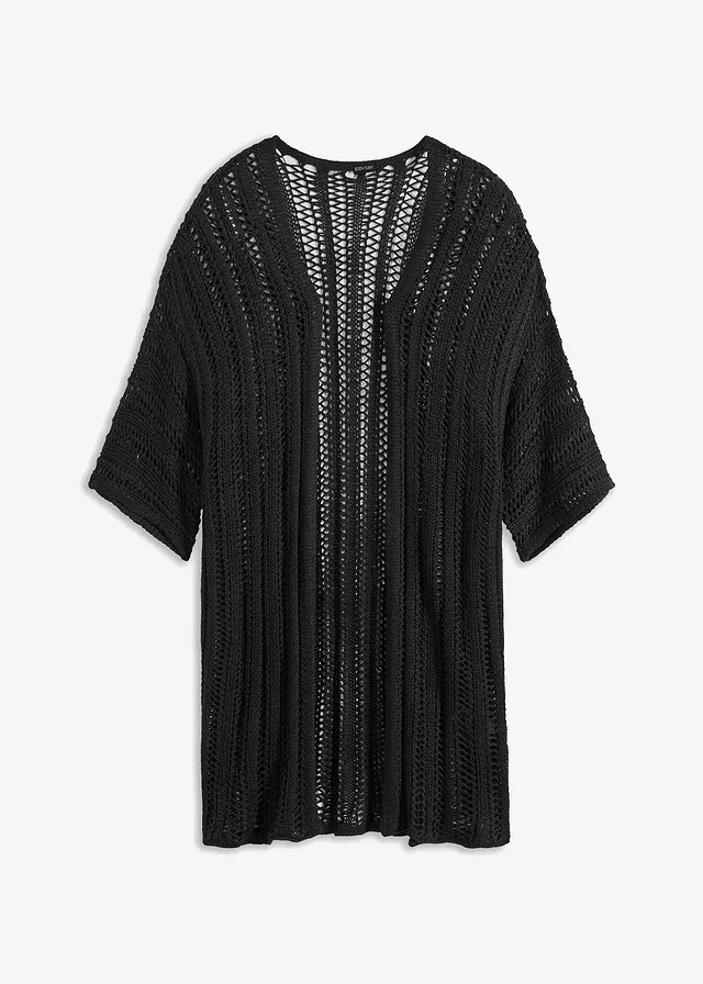 Dlhý pletený sveter s dierkovaným vzorom