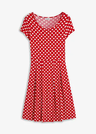 Robe en jersey viscose extensible, Couleur: fraise pois blanc