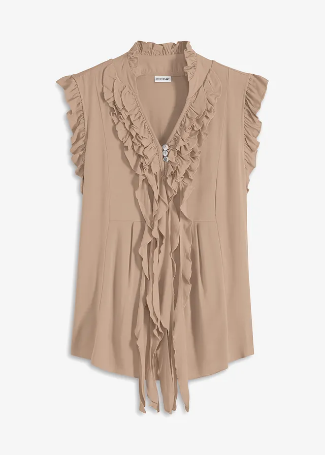 Shirt met volants • amandelbeige • bonprix online shop