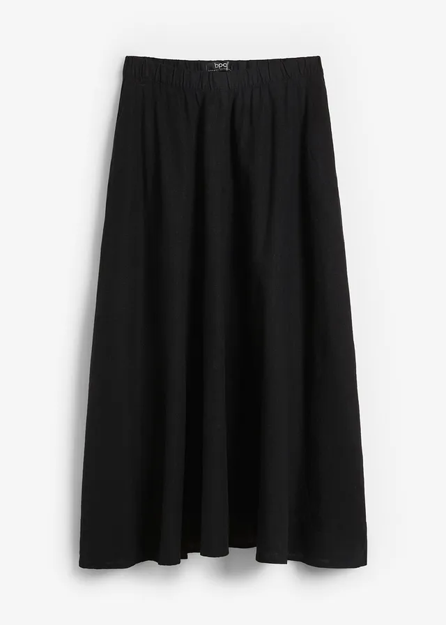 Midirok van een linnenmix, Kleur: zwart