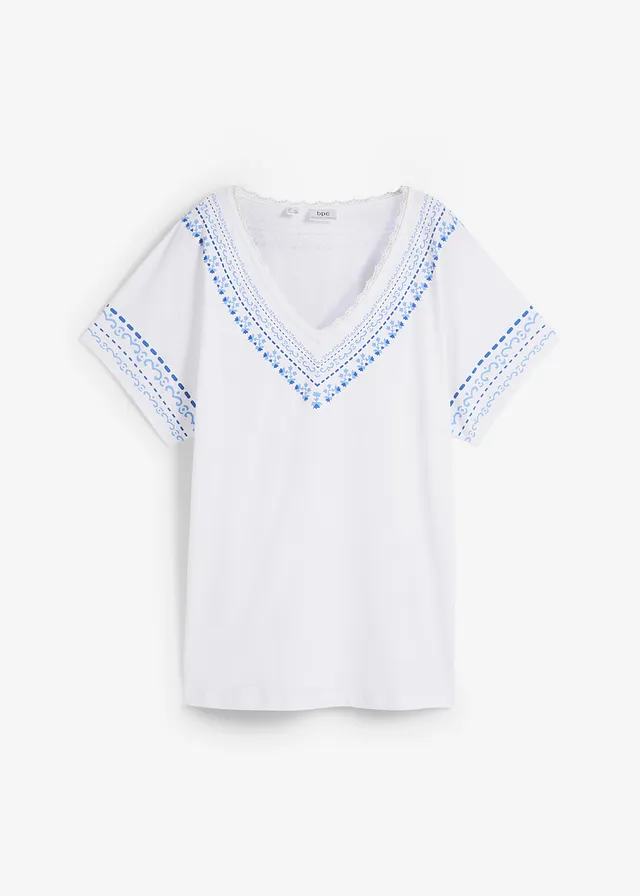 Comfortabel T-shirt met printed borduursel en biologisch katoen