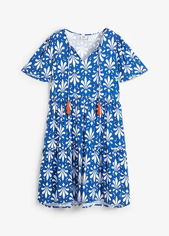 Crêpe tuniekjurk met volants en vleugelmouwen • arctisch blauw-wit met print • bonprix online shop