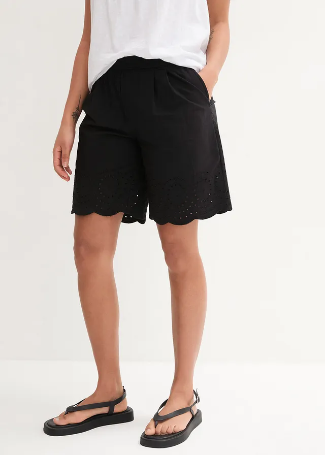 Pantaloni scurți cu elastic în talie din bumbac 100% • negru • magazin bonprix